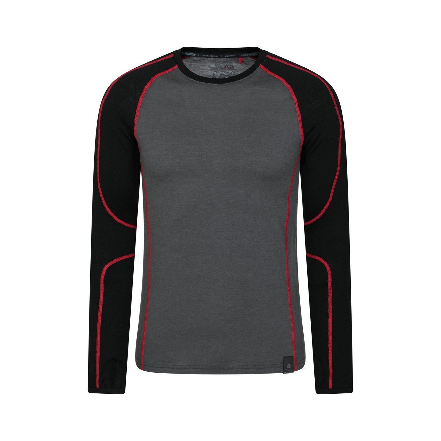 Black - Front - Mountain Warehouse Mens Asgard Merino Wool Round Neck Base Layer Top