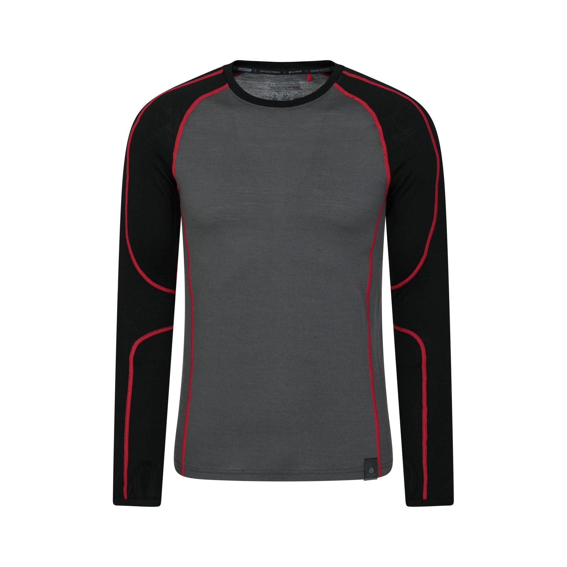 Black - Front - Mountain Warehouse Mens Asgard Merino Wool Round Neck Base Layer Top