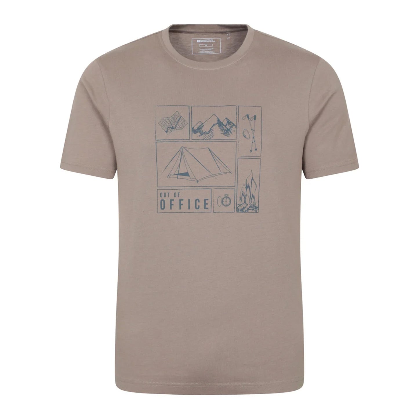 Brown - Front - Mountain Warehouse Mens Camping Sketch Organic T-Shirt