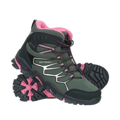 Dark Khaki - Close up - Mountain Warehouse Childrens-Kids Softshell Waterproof Walking Boots
