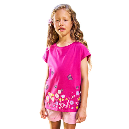 Dark Pink - Side - Mountain Warehouse Childrens-Kids Butterfly Organic Sequins T-Shirt