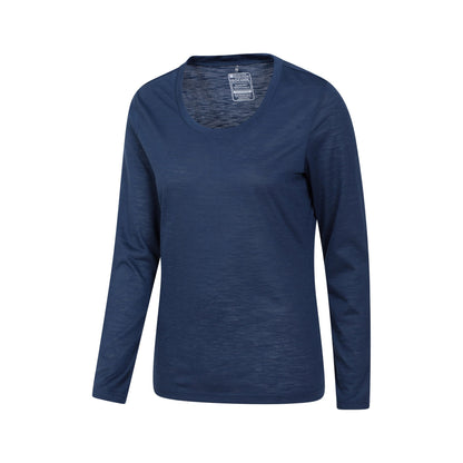 Navy - Side - Mountain Warehouse Womens-Ladies Agra Slub Long-Sleeved Top