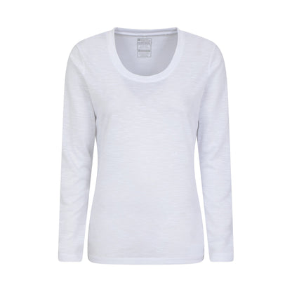 White - Front - Mountain Warehouse Womens-Ladies Agra Slub Long-Sleeved Top