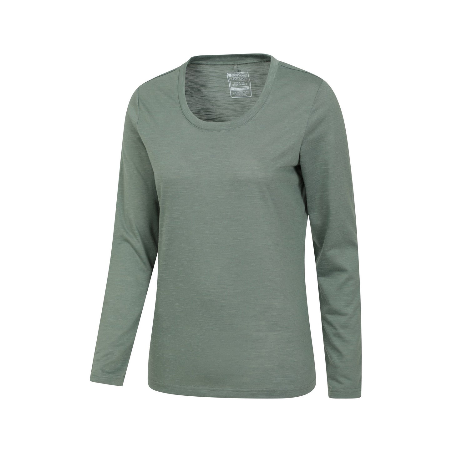 Khaki Green - Side - Mountain Warehouse Womens-Ladies Agra Slub Long-Sleeved Top