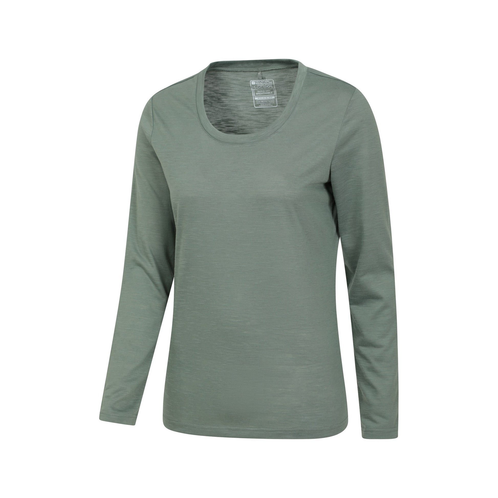 Khaki Green - Side - Mountain Warehouse Womens-Ladies Agra Slub Long-Sleeved Top