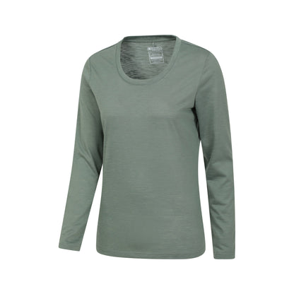 Khaki Green - Side - Mountain Warehouse Womens-Ladies Agra Slub Long-Sleeved Top