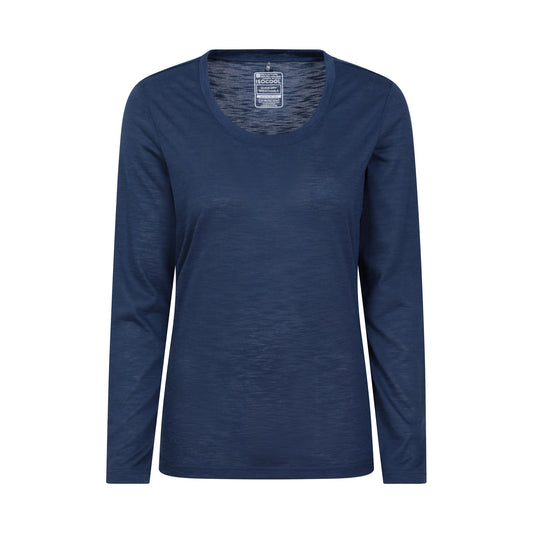 Navy - Front - Mountain Warehouse Womens-Ladies Agra Slub Long-Sleeved Top