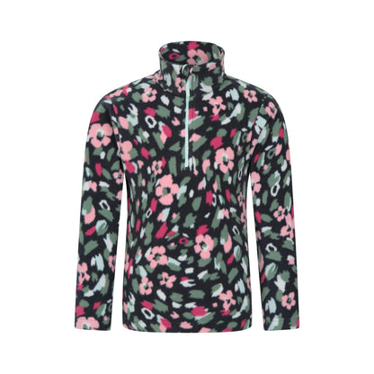 Navy - Front - Mountain Warehouse Childrens-Kids Endeavour Floral Half Zip Fleece Top