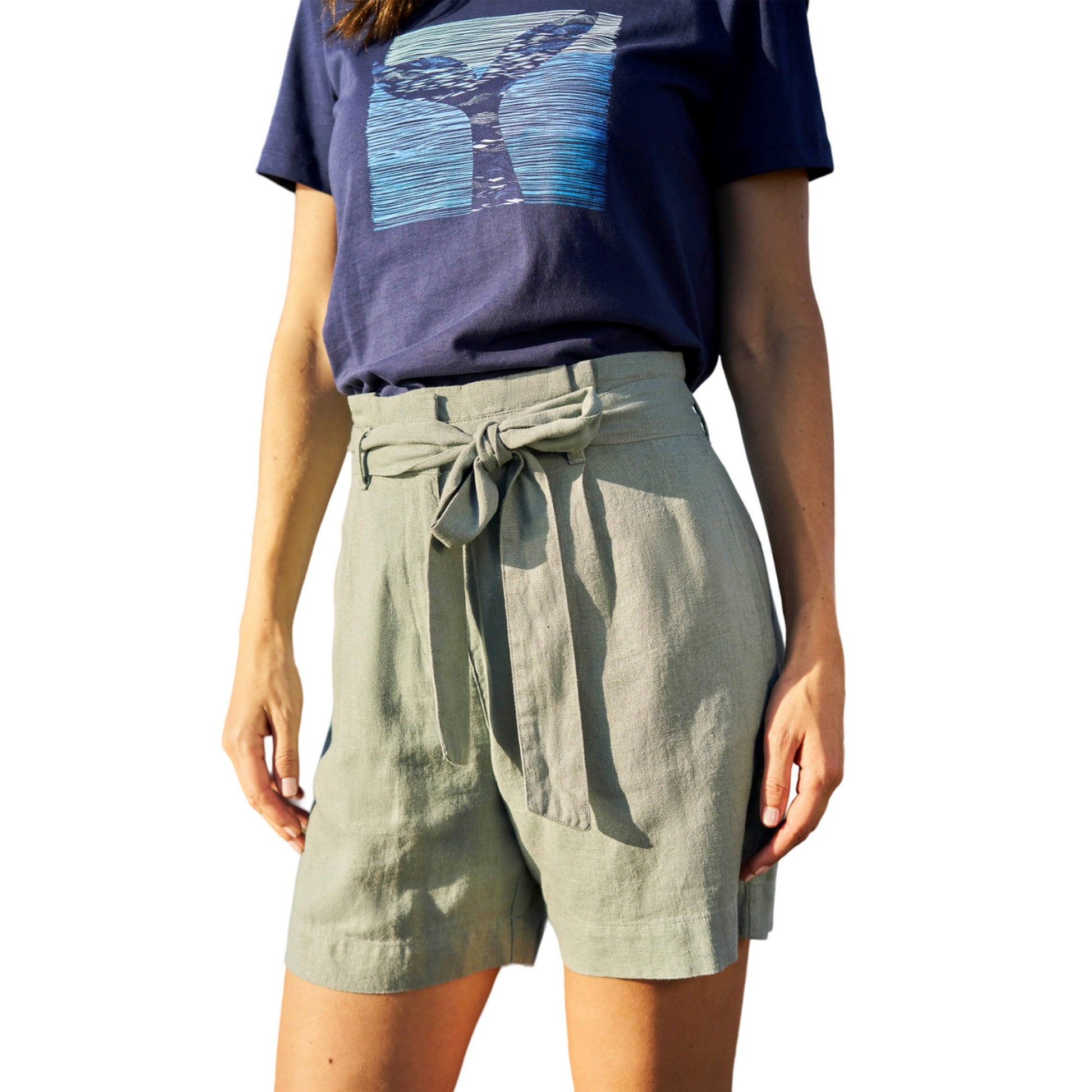 Khaki Green - Side - Mountain Warehouse Womens-Ladies Oatley Linen Blend Shorts
