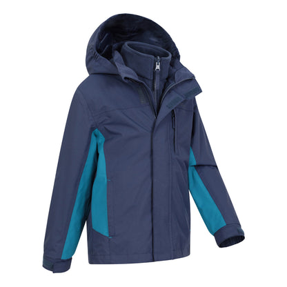 Navy - Side - Mountain Warehouse Childrens-Kids Cannonball 3 in 1 Waterproof Jacket