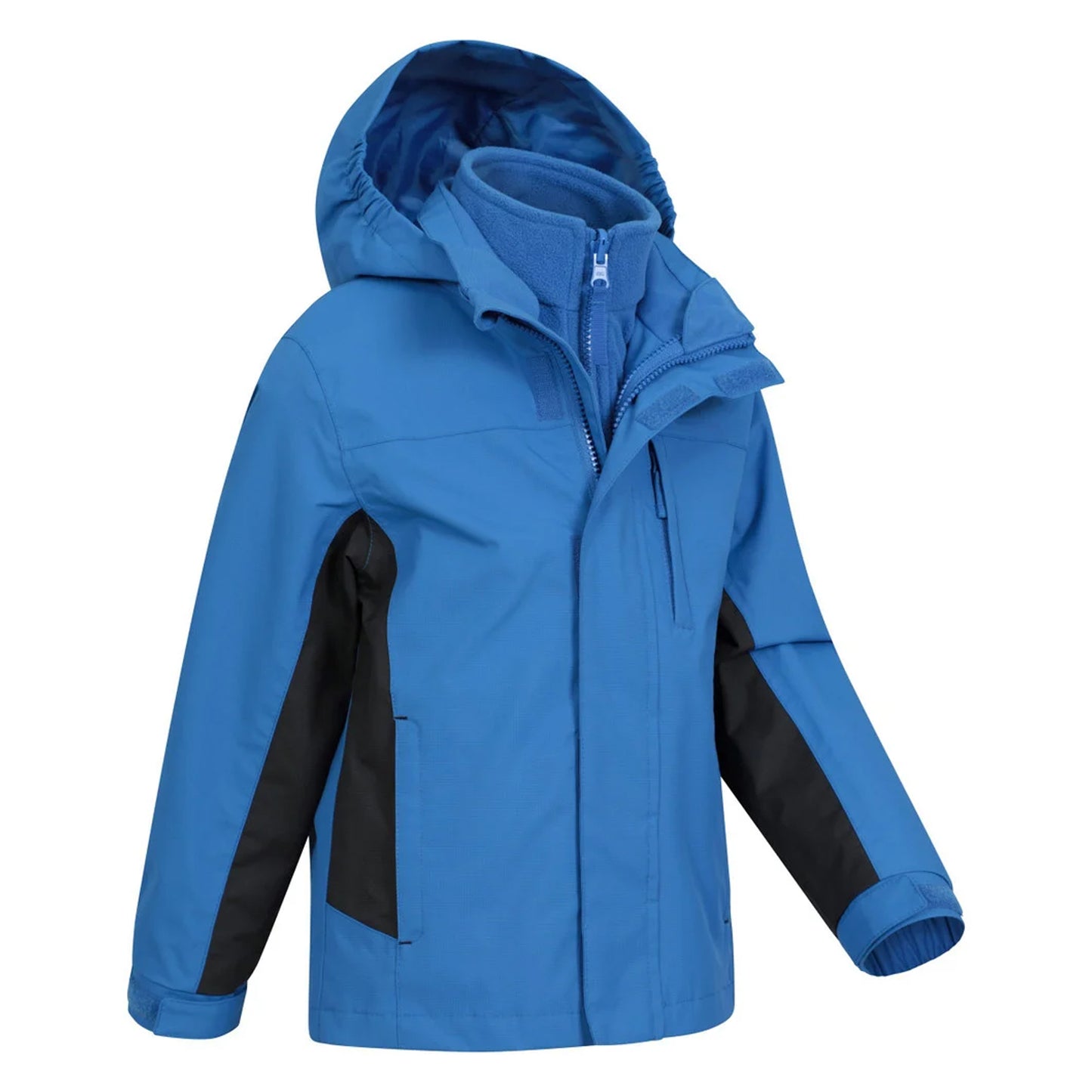 Bright Blue - Side - Mountain Warehouse Childrens-Kids Cannonball 3 in 1 Waterproof Jacket
