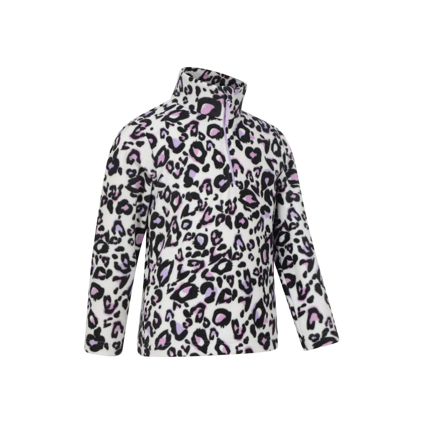 Cream - Side - Mountain Warehouse Childrens-Kids Endeavour Leopard Print Half Zip Fleece Top