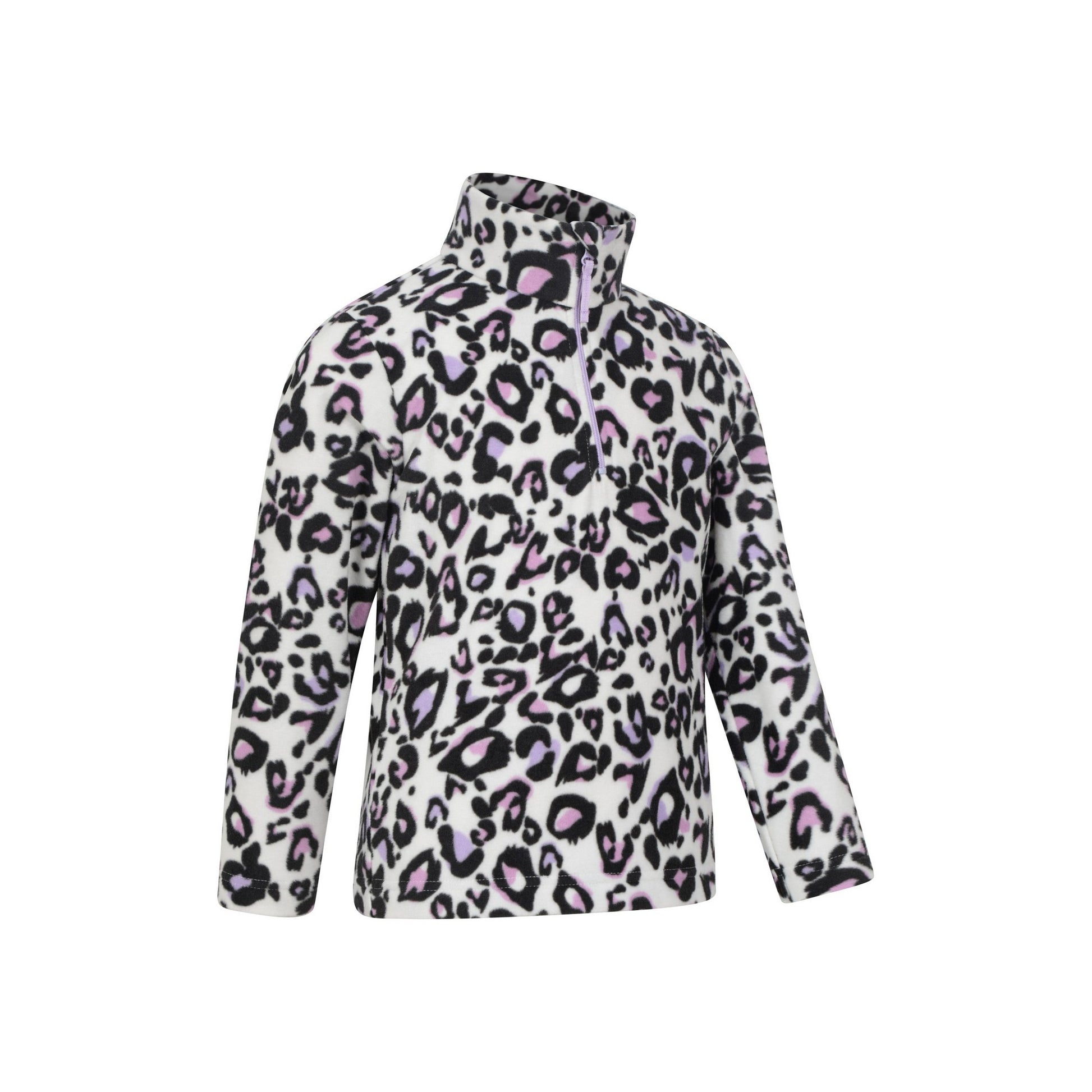 Cream - Side - Mountain Warehouse Childrens-Kids Endeavour Leopard Print Half Zip Fleece Top