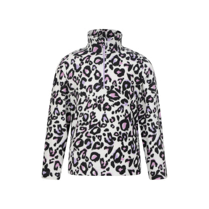 Cream - Front - Mountain Warehouse Childrens-Kids Endeavour Leopard Print Half Zip Fleece Top
