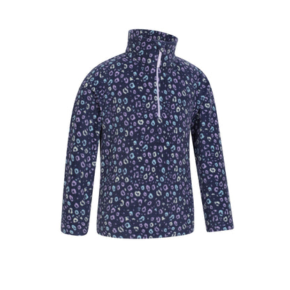 Light Blue - Side - Mountain Warehouse Childrens-Kids Endeavour Leopard Print Half Zip Fleece Top
