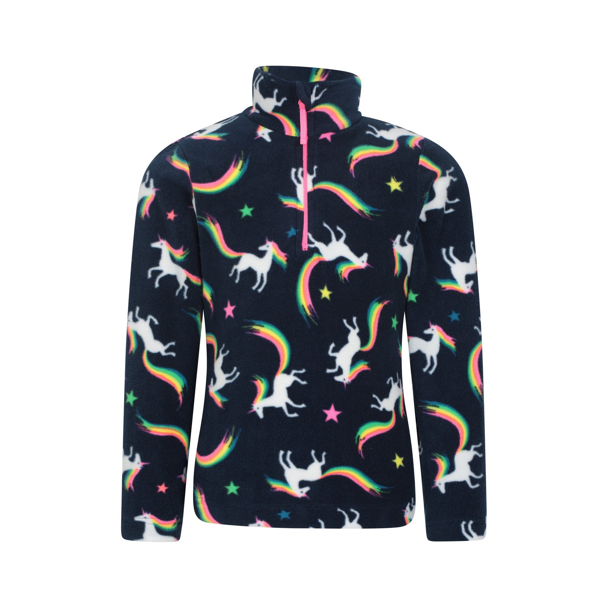 Blue - Front - Mountain Warehouse Childrens-Kids Endeavour Unicorn Half Zip Fleece Top