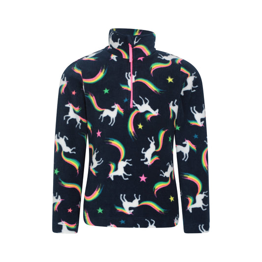 Blue - Front - Mountain Warehouse Childrens-Kids Endeavour Unicorn Half Zip Fleece Top
