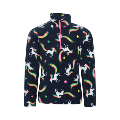 Blue - Front - Mountain Warehouse Childrens-Kids Endeavour Unicorn Half Zip Fleece Top