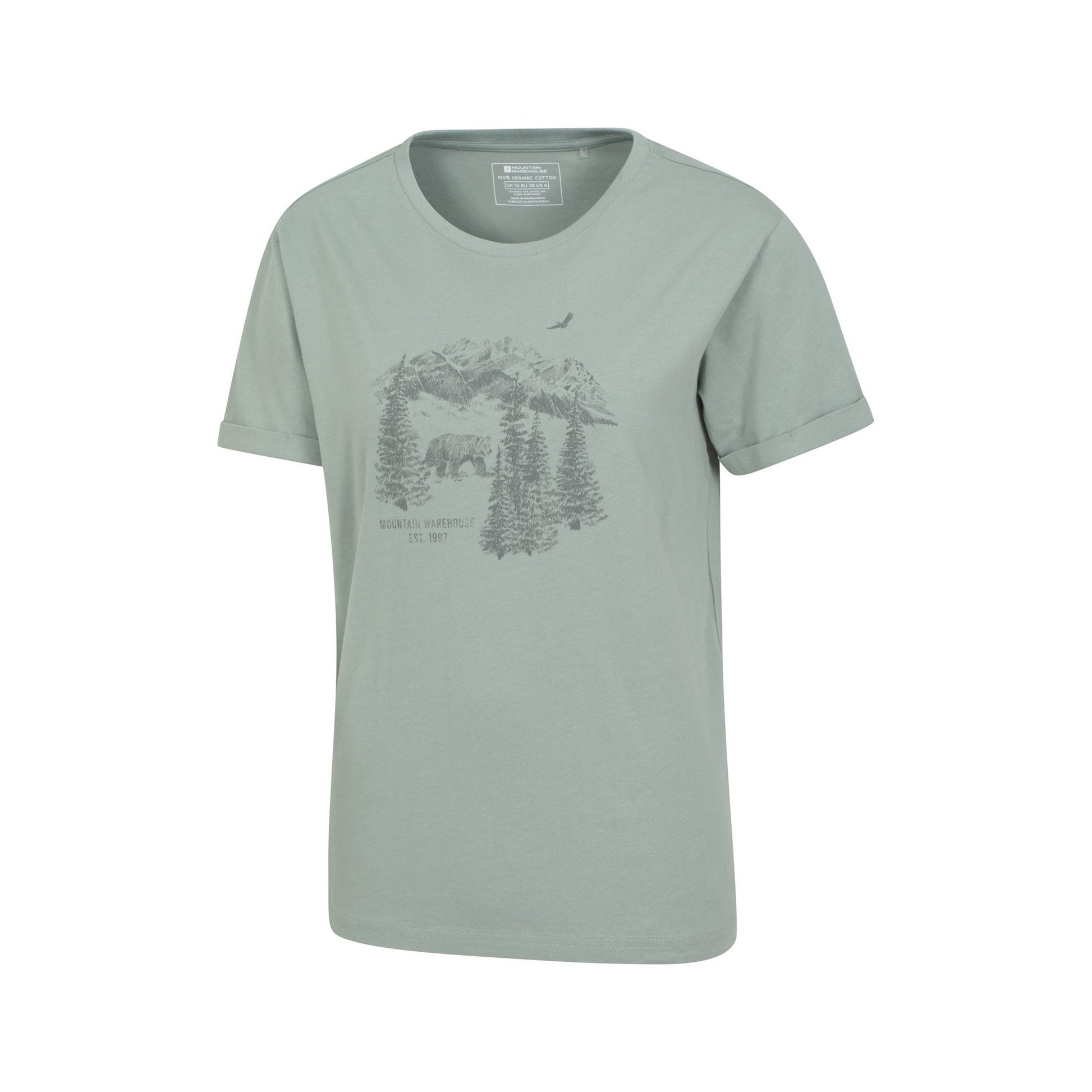 Khaki Green - Side - Mountain Warehouse Womens-Ladies Forest Bear Organic Loose Fit T-Shirt