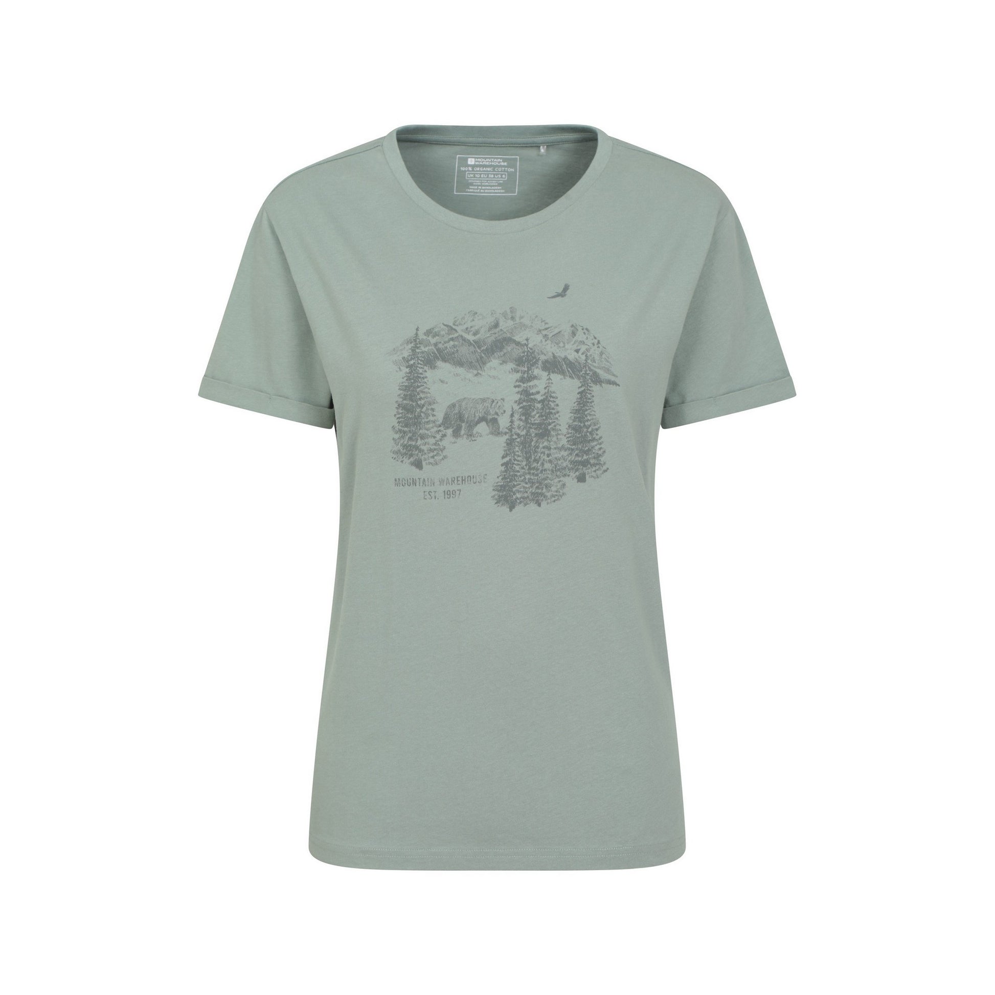 Khaki Green - Front - Mountain Warehouse Womens-Ladies Forest Bear Organic Loose Fit T-Shirt