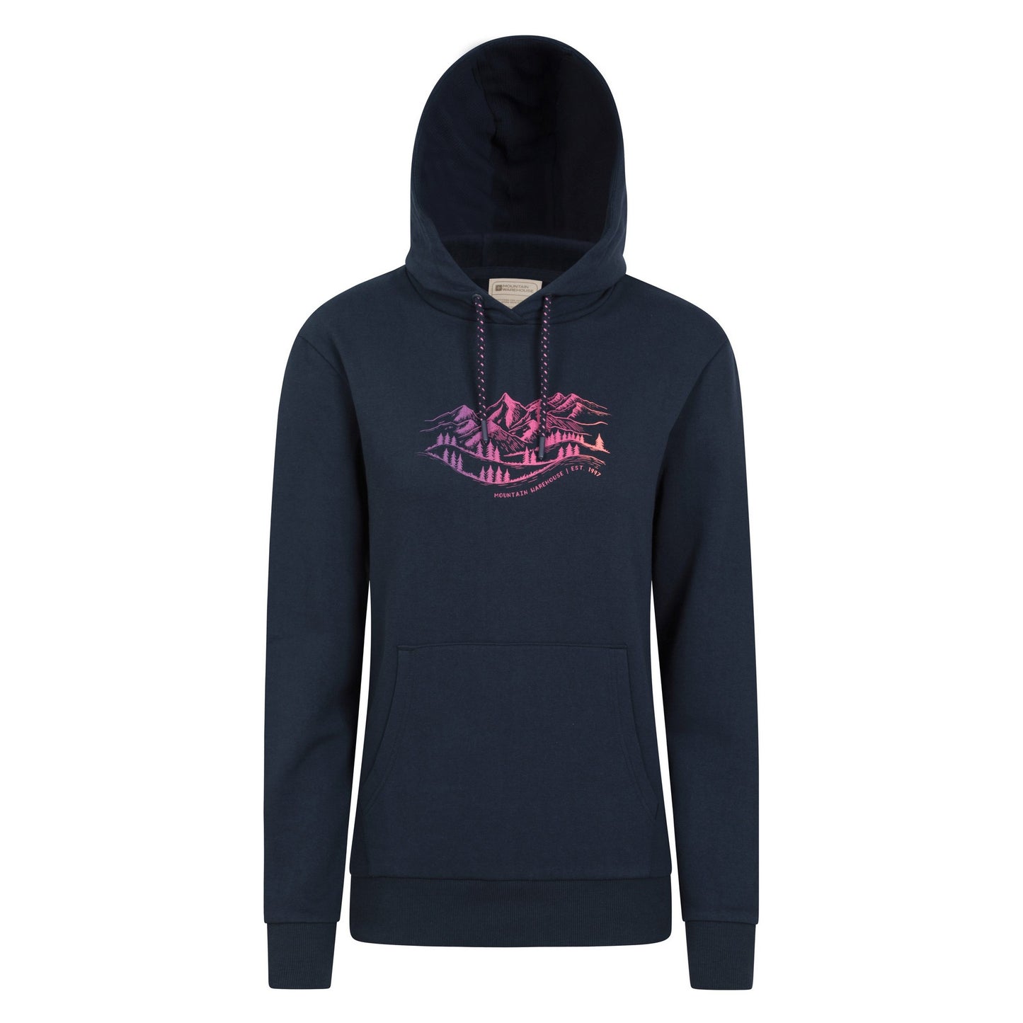 Navy - Front - Mountain Warehouse Womens-Ladies Neon Mountain Jersey Hoodie