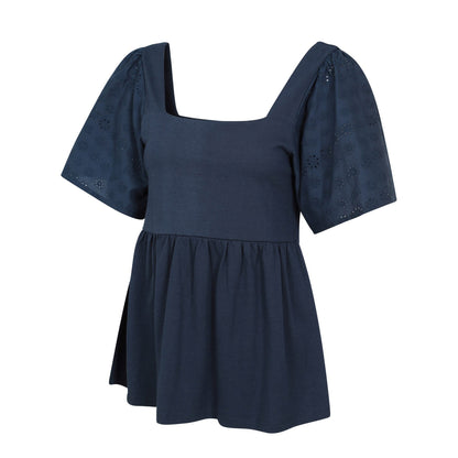 Navy - Side - Mountain Warehouse Womens-Ladies Verona Broderie Sleeve Top