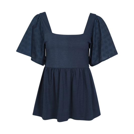 Navy - Front - Mountain Warehouse Womens-Ladies Verona Broderie Sleeve Top