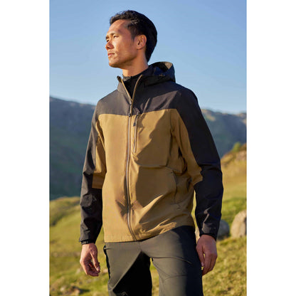 Dark Khaki - Front - Mountain Warehouse Mens Brisk Extreme Colour Block Waterproof Jacket
