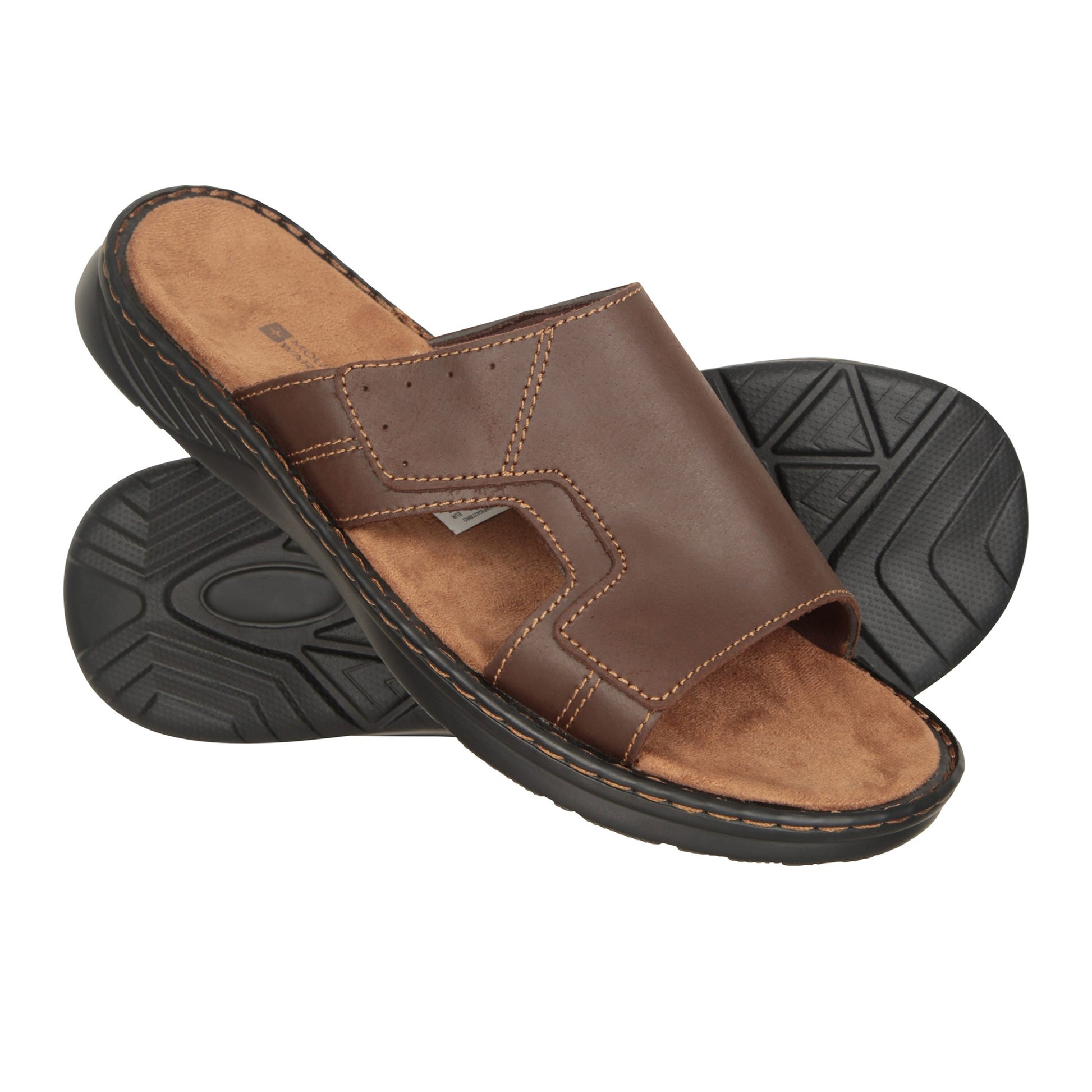 Brown - Front - Mountain Warehouse Mens Comfort Leather Slip-on Sandals