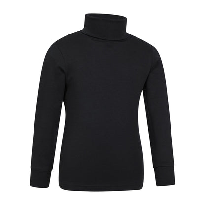 Black - Side - Mountain Warehouse Childrens-Kids Meribel Cotton Roll Neck Top