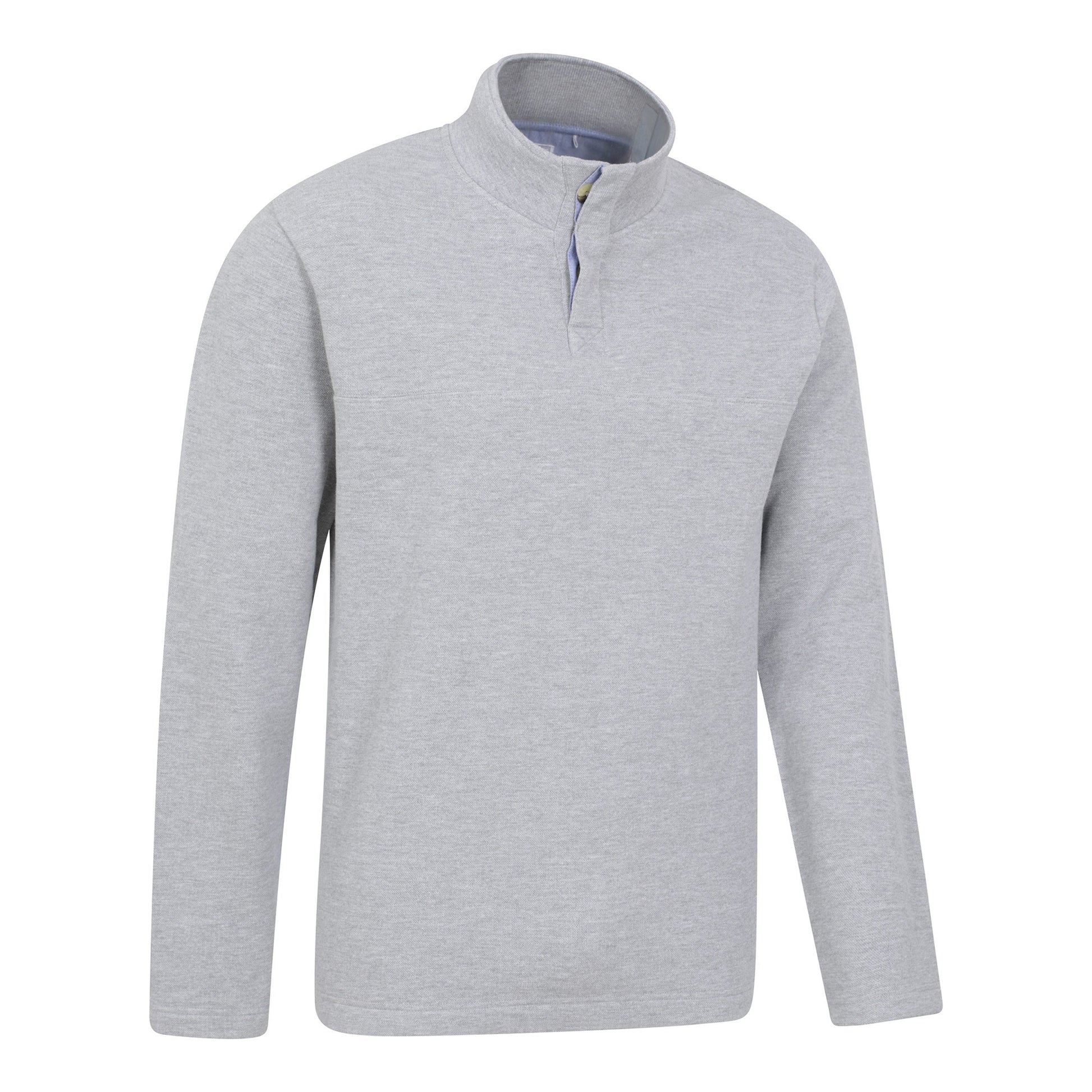 Grey - Side - Mountain Warehouse Mens Bude Pique Button Neck Jumper