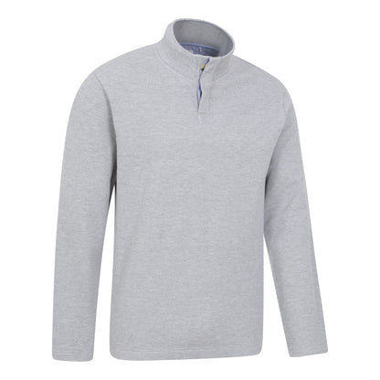 Grey - Side - Mountain Warehouse Mens Bude Pique Button Neck Jumper