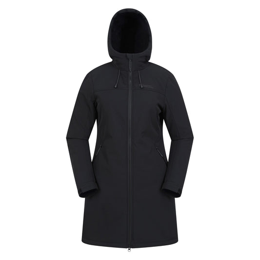 Black - Front - Mountain Warehouse Womens-Ladies Fern Longline Soft Shell Jacket