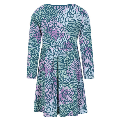 Teal - Back - Mountain Warehouse Girls Mountain Essentials Lora Printed Long-Sleeved Dress