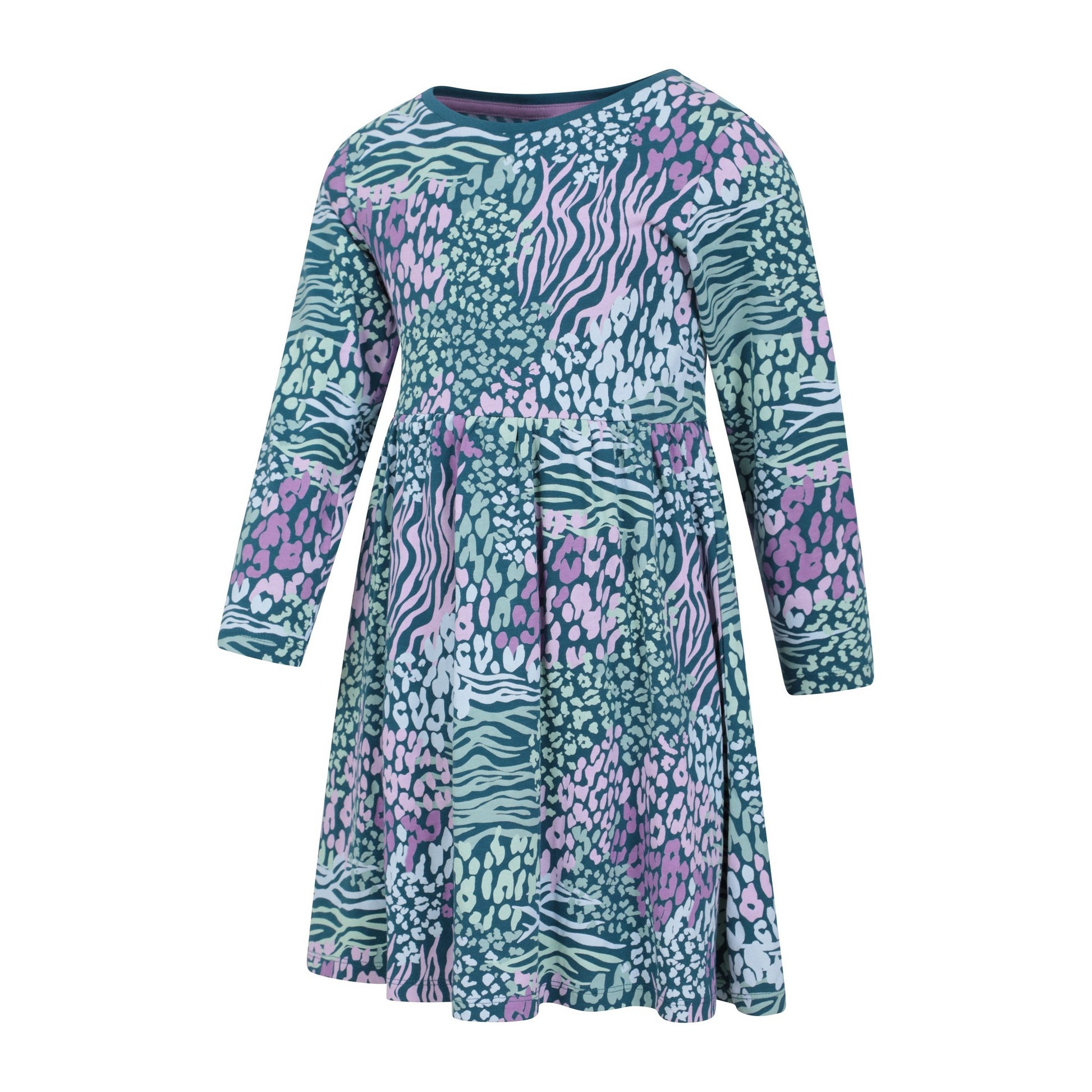 Teal - Side - Mountain Warehouse Girls Mountain Essentials Lora Printed Long-Sleeved Dress