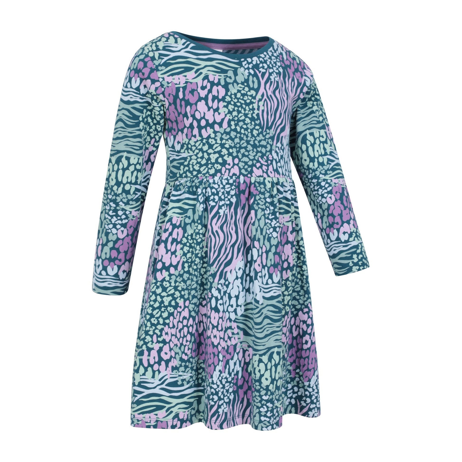 Teal - Lifestyle - Mountain Warehouse Girls Mountain Essentials Lora Printed Long-Sleeved Dress