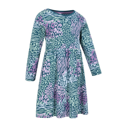 Teal - Lifestyle - Mountain Warehouse Girls Mountain Essentials Lora Printed Long-Sleeved Dress