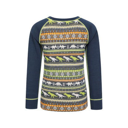 Green - Side - Mountain Warehouse Childrens-Kids Merino Jacquard Base Layer Set