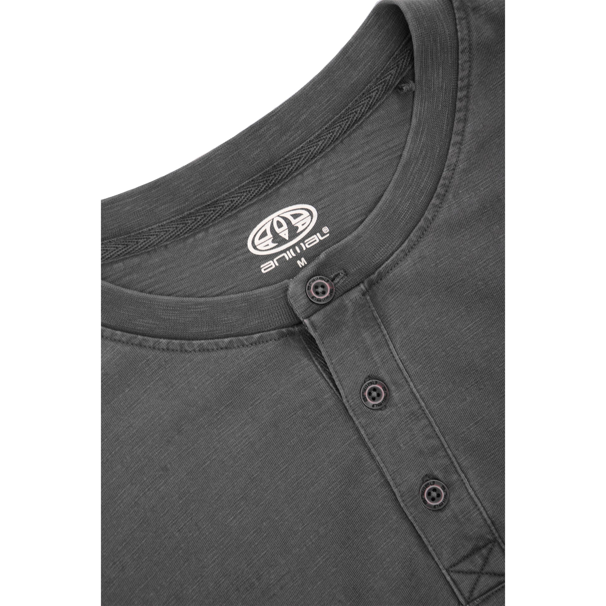 Charcoal - Side - Animal Mens Noah Organic Henley T-Shirt