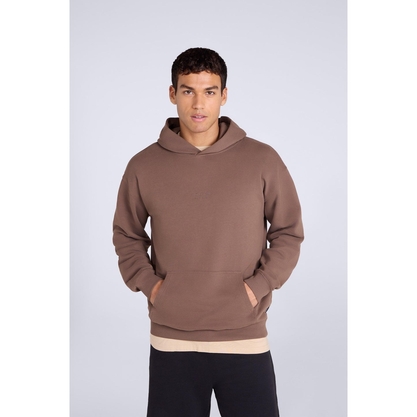 Brown - Front - Animal Mens Icon Organic Drop Shoulder Hoodie