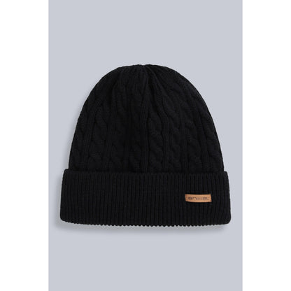 Black - Front - Animal Mens Drew Cable Knit Faux Fur Lined Beanie