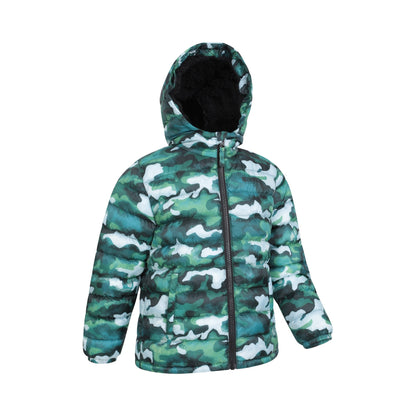 Green - Lifestyle - Mountain Warehouse Childrens-Kids Seasons Camo Faux Fur Lined Padded Jacket