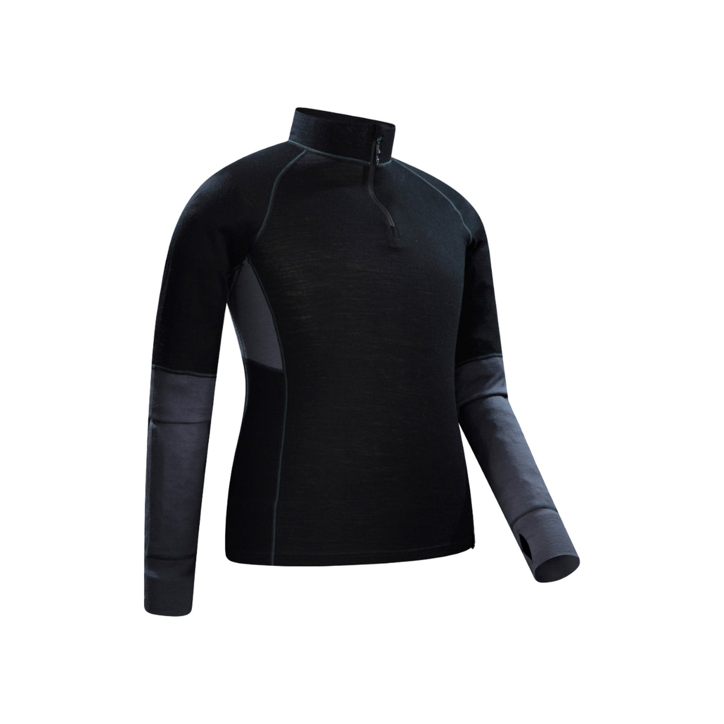 Black - Side - Mountain Warehouse Mens Ultra Merino Wool Zip Neck Base Layer Top