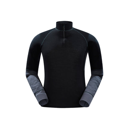 Black - Front - Mountain Warehouse Mens Ultra Merino Wool Zip Neck Base Layer Top