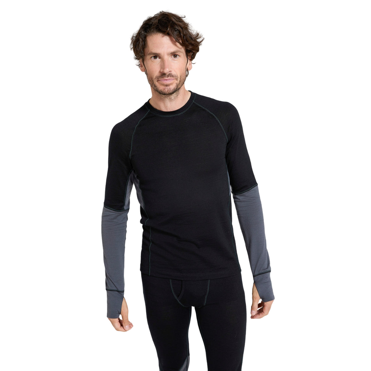 Black - Lifestyle - Mountain Warehouse Mens Ultra Merino Wool Round Neck Base Layer Top