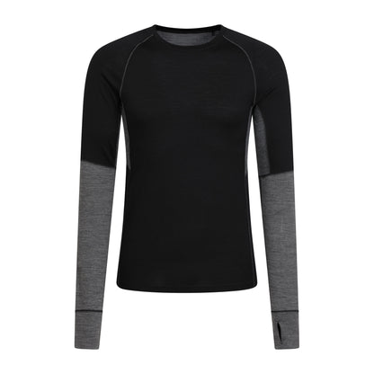 Black - Front - Mountain Warehouse Mens Ultra Merino Wool Round Neck Base Layer Top