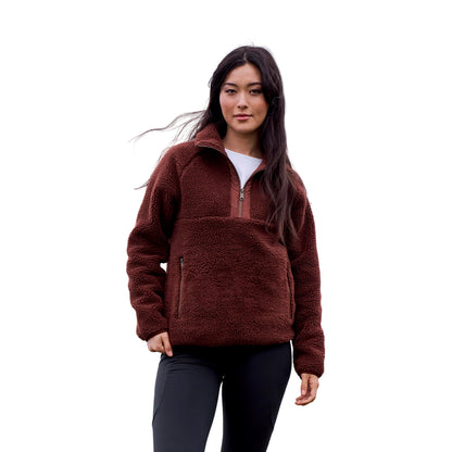 Burgundy - Side - Animal Womens-Ladies Keely Borg Half Zip Fleece Jacket