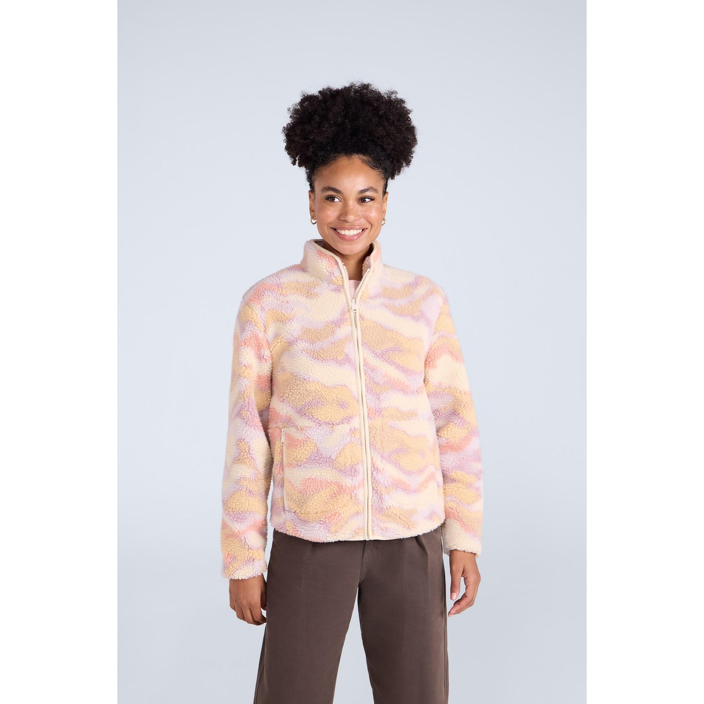 Pink - Front - Animal Womens-Ladies Hennie Printed Borg Jacket