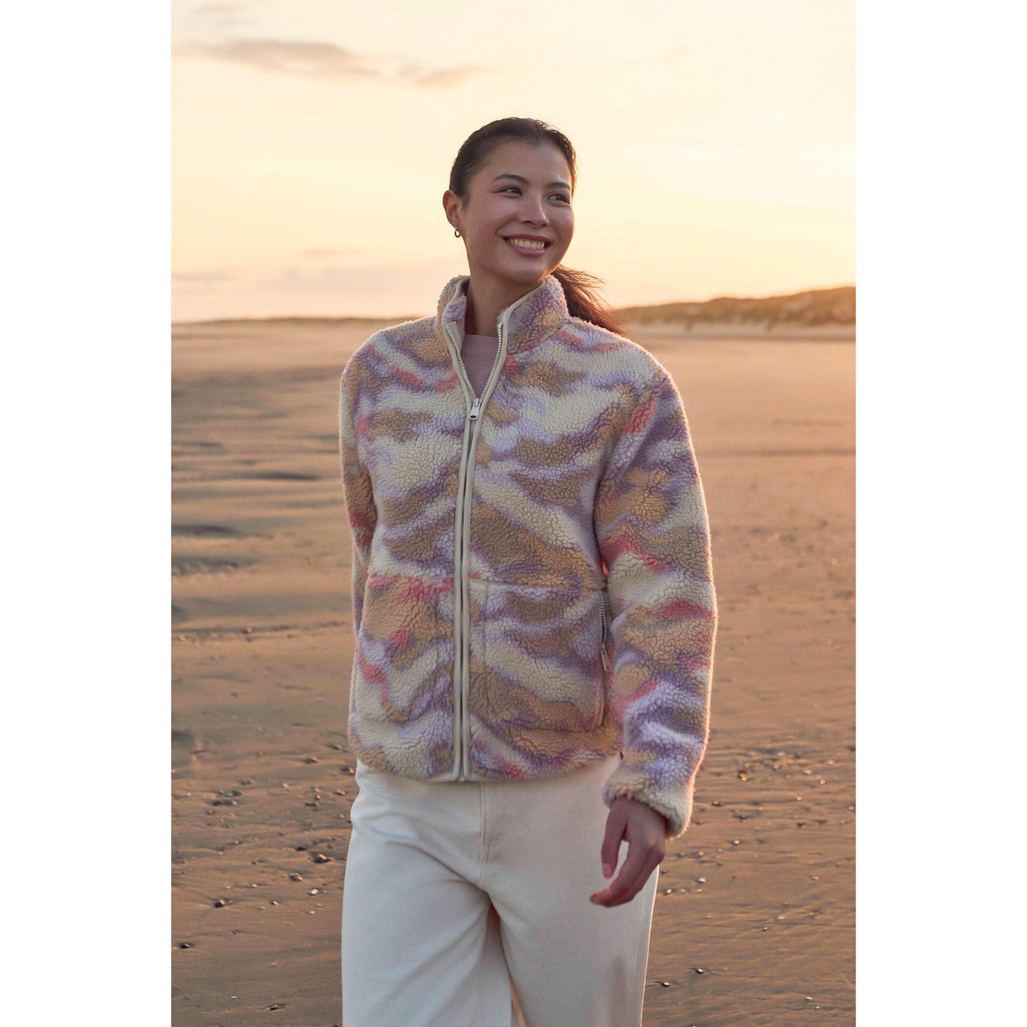 Pink - Back - Animal Womens-Ladies Hennie Printed Borg Jacket