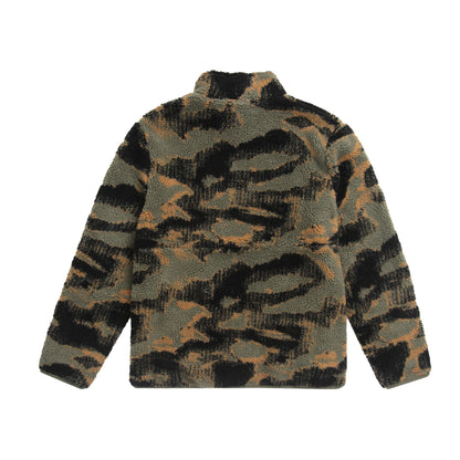 Dark Khaki - Back - Animal Mens Hennie Printed Borg Jacket